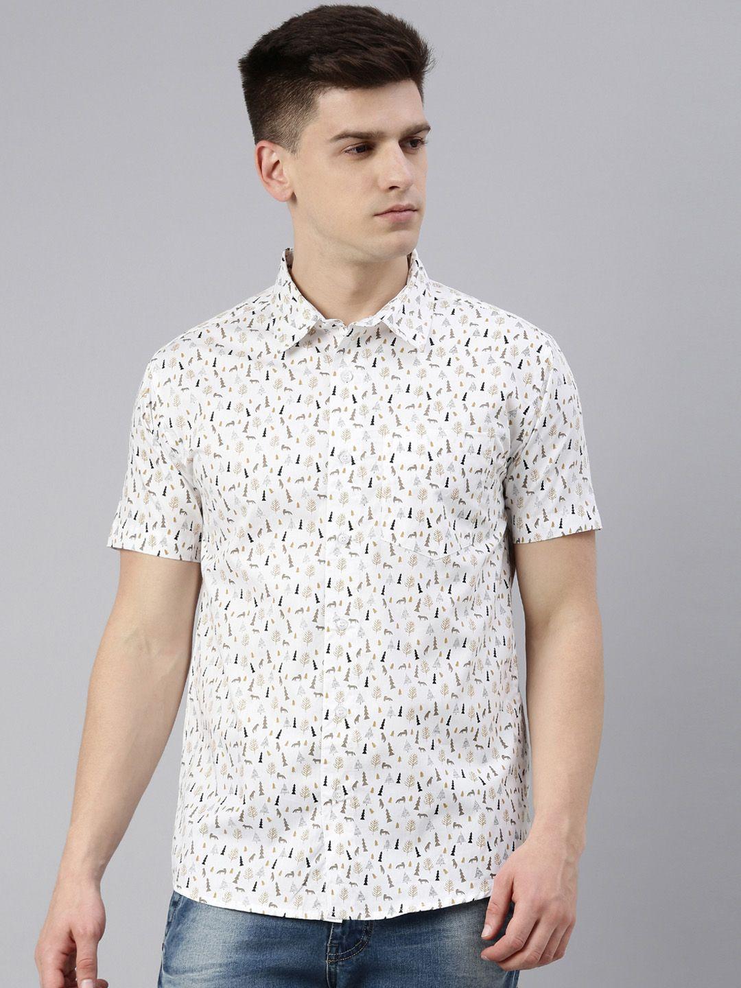 joven men white slim fit printed casual shirt