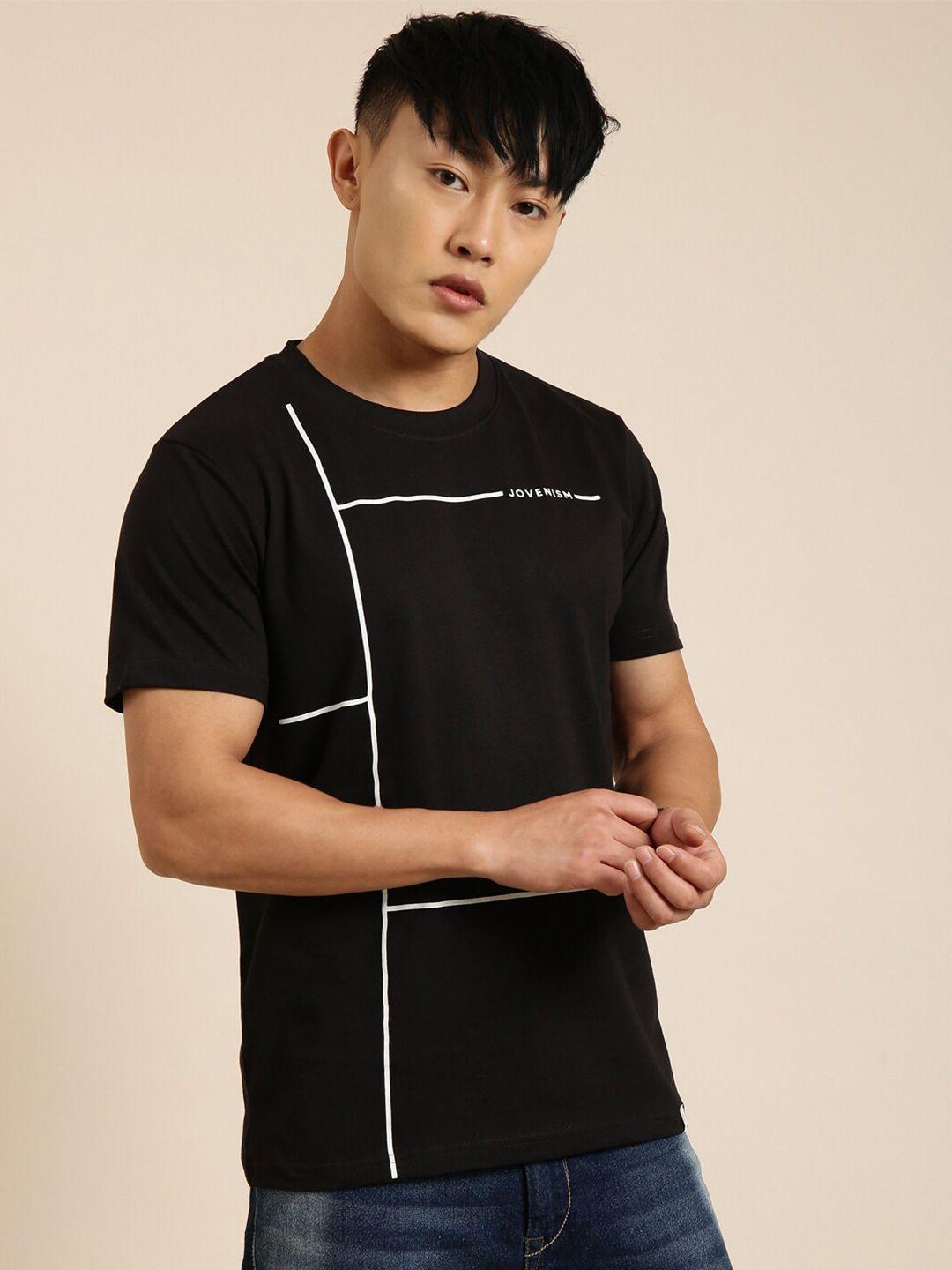 joven regular fit geometric printed round neck pure cotton t-shirt
