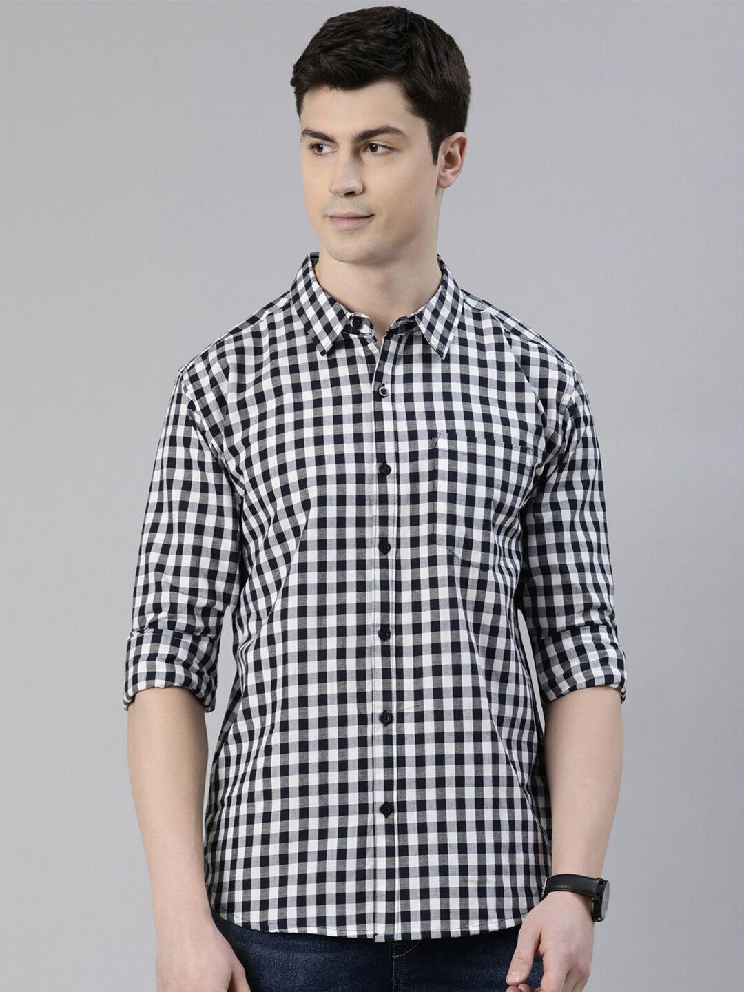 joven slim fit gingham checked spread collar cotton casual shirt