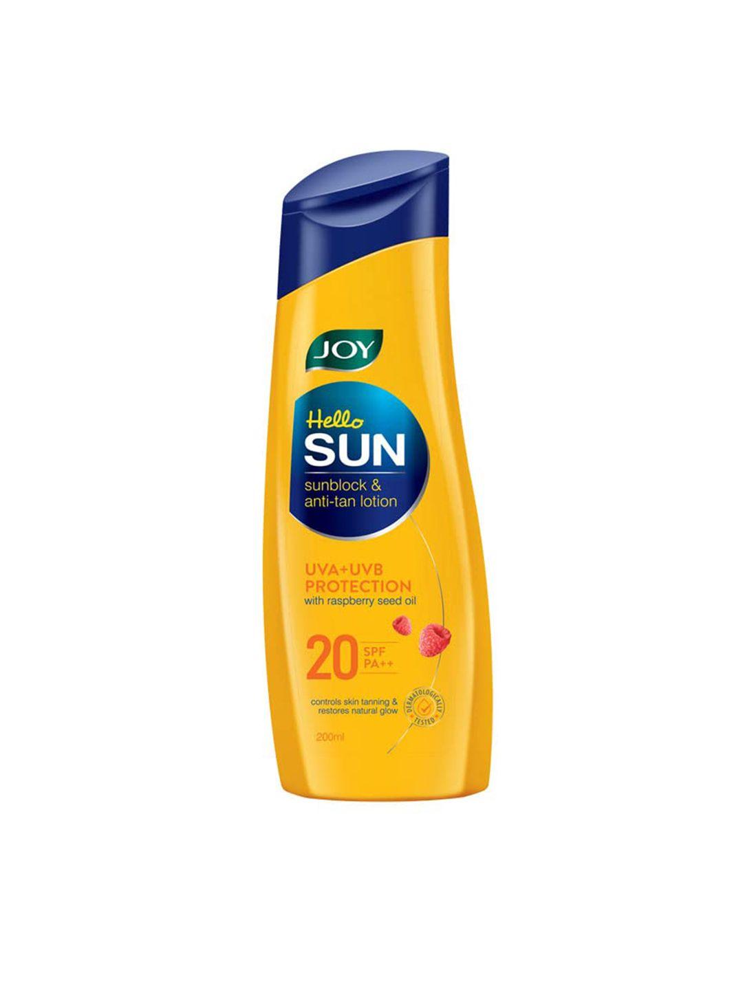 joy hello sun sunblock & anti-tan lotion spf 20 pa++ sunscreen - 200ml