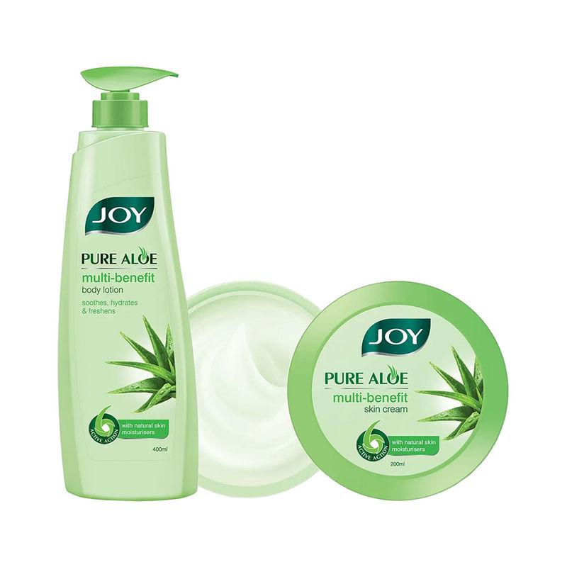 joy pure aloe multi-benefit body lotion, aloe skin cream & brightening lemon face wash(700ml)