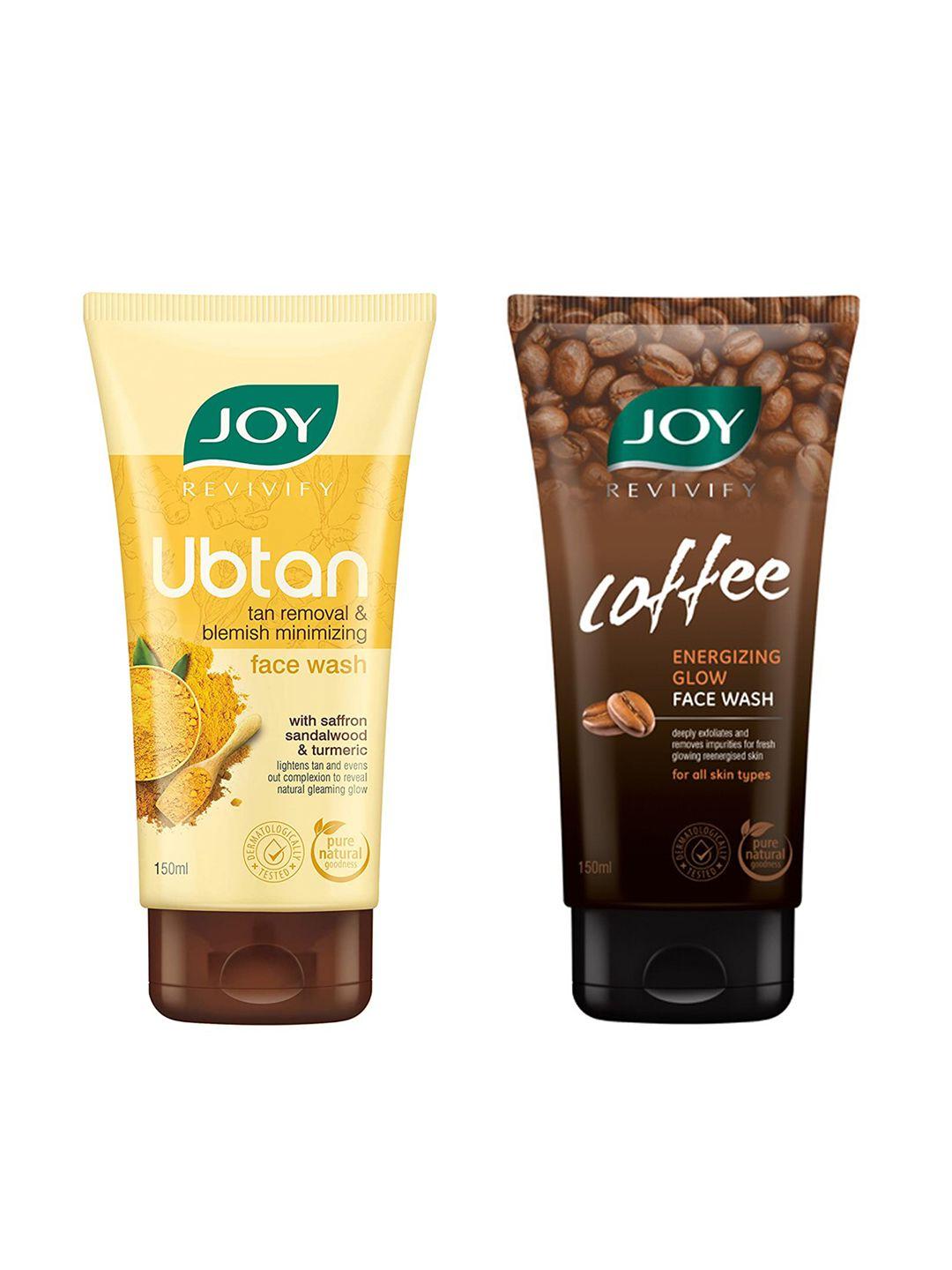 joy revivify energizing glow coffee & tan removal ubtan face wash combo - 150ml each