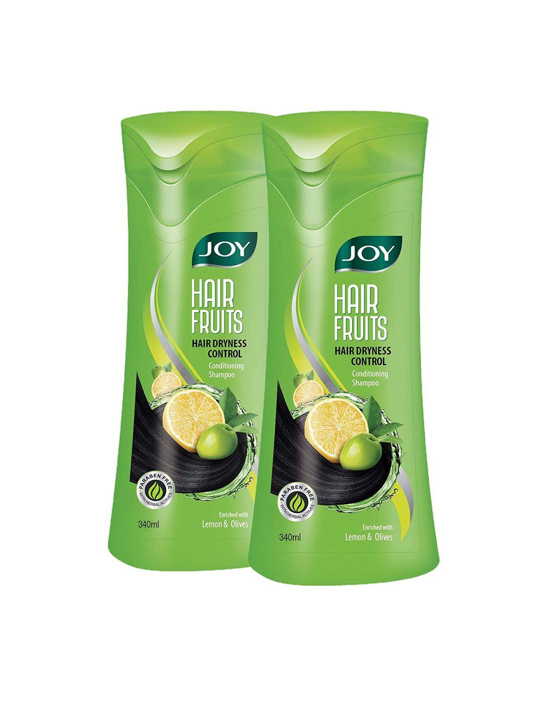 joy set of 2 hair fruits dryness control conditioning shampoo with olives - 340ml each