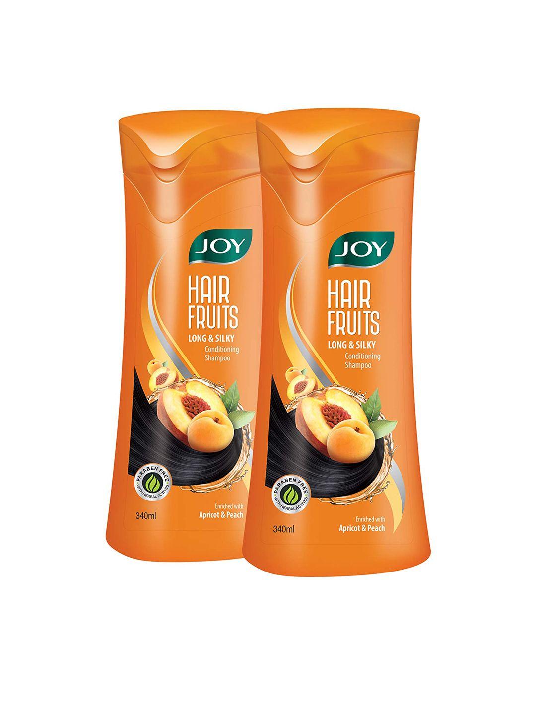 joy set of 2 hair fruits long & silky conditioning shampoo with apricot & peach-340ml each