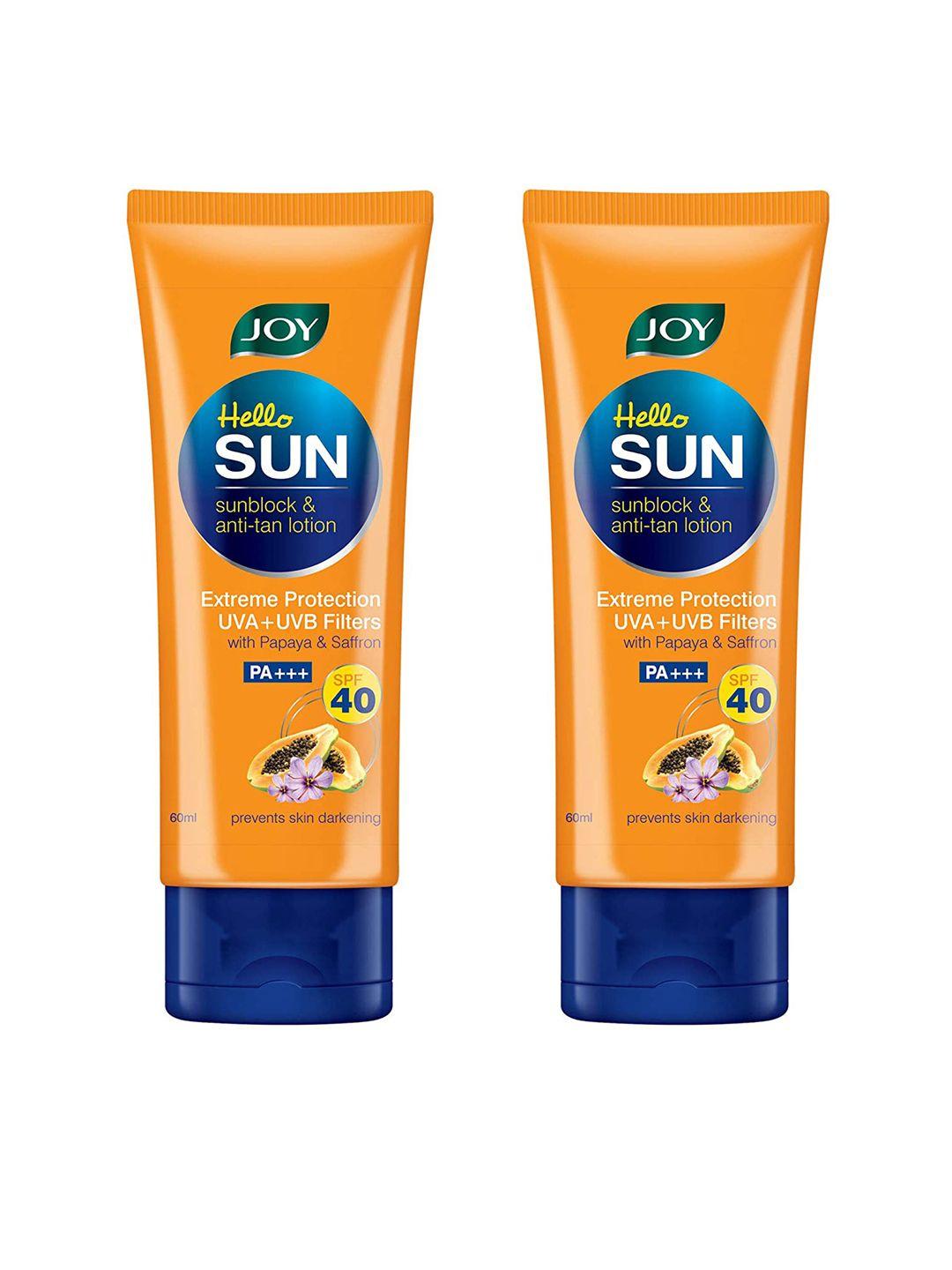 joy set of 2 hello sun sunblock & anti-tan lotion spf 40 sunscreen - 60 ml each