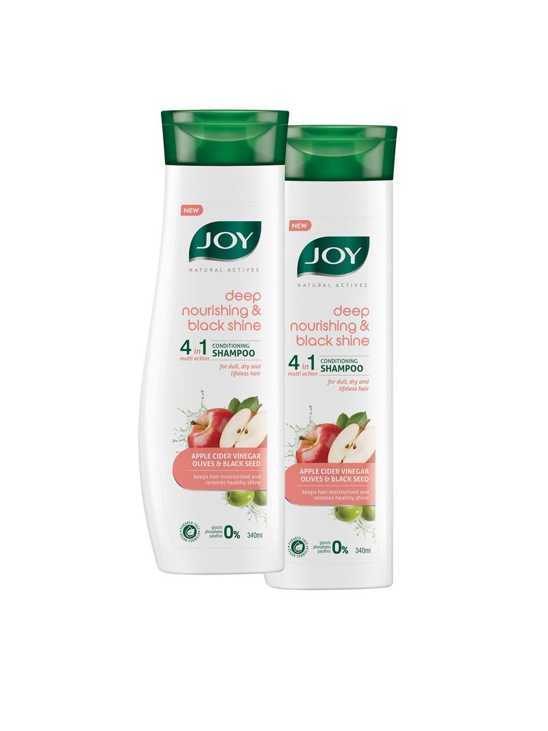 joy set of 2 natural actives deep nourishing & black shine 4-in-1 conditioning shampoo 340 ml each