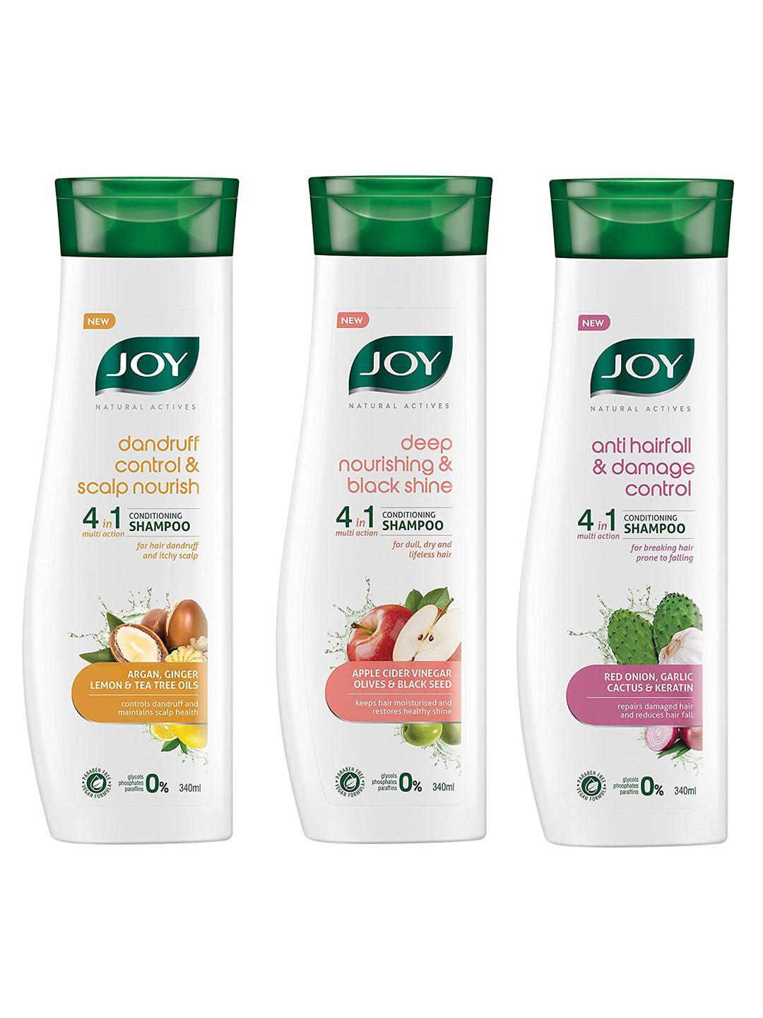 joy set of 3 natural actives 4-in-1 conditioning shampoo - 340 ml each