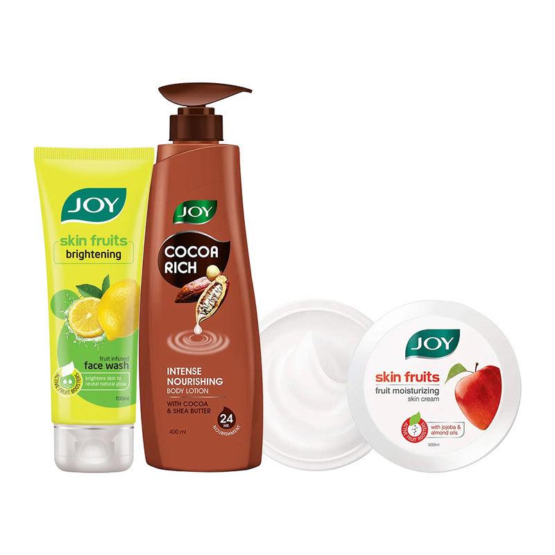 joy skin care combo- cocoa body lotion,skin fruits skin cream & brightening lemon face wash(1000ml)