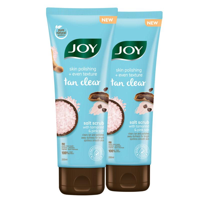 joy tamarind & pink salt skin polishing & even texture tan clear scrub - pack of 2