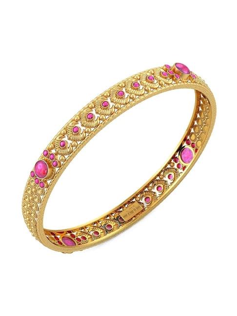 joyalukkas 22k yellow gold rose pink stone bangle for women
