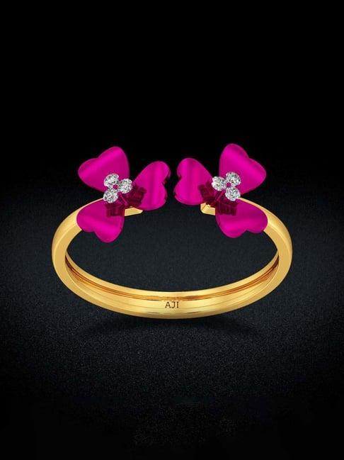 joyalukkas gold 22k blooming pink flower ring for women