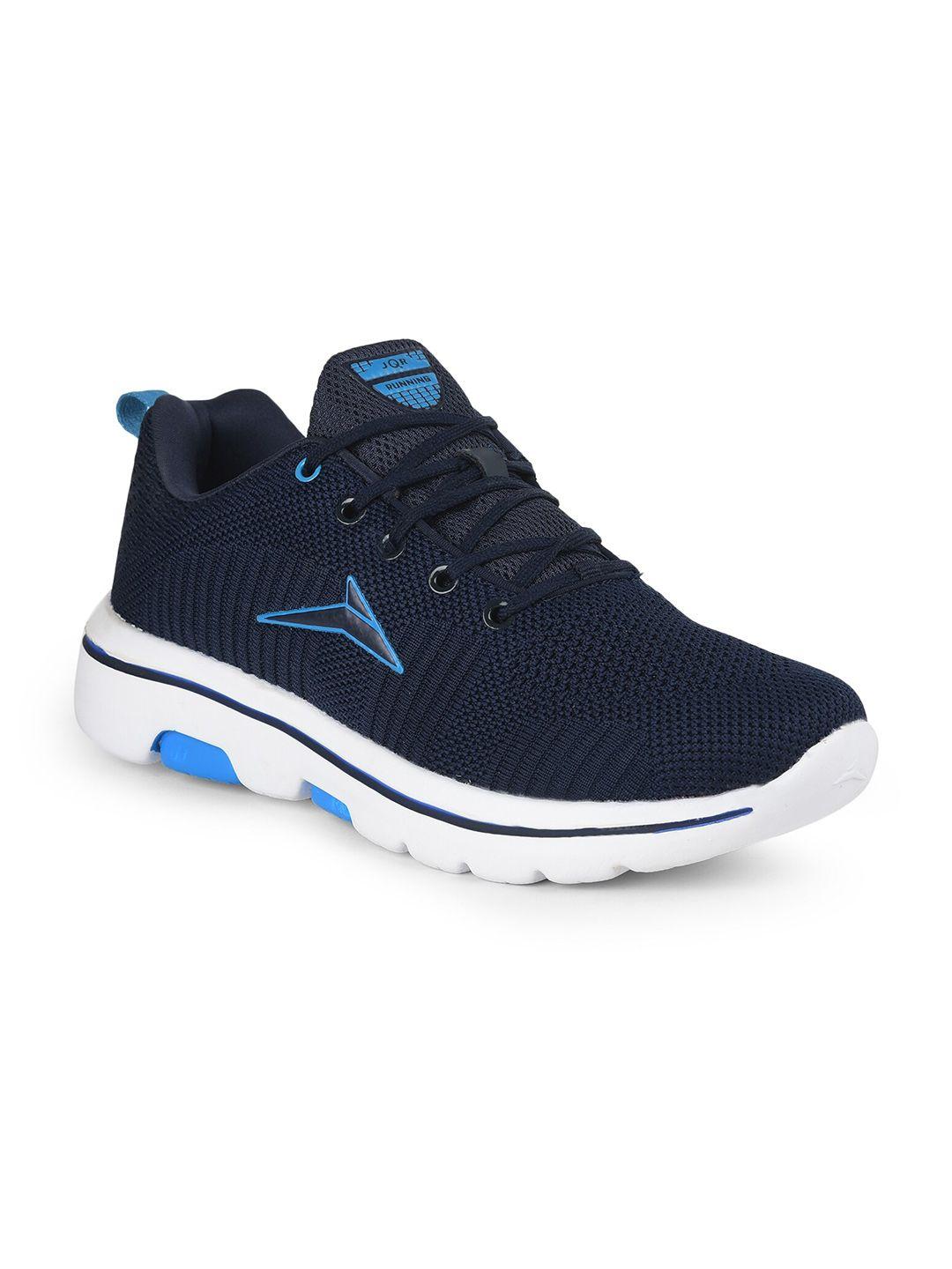 jqr men navy blue lace up mid-top mesh running sports shoes