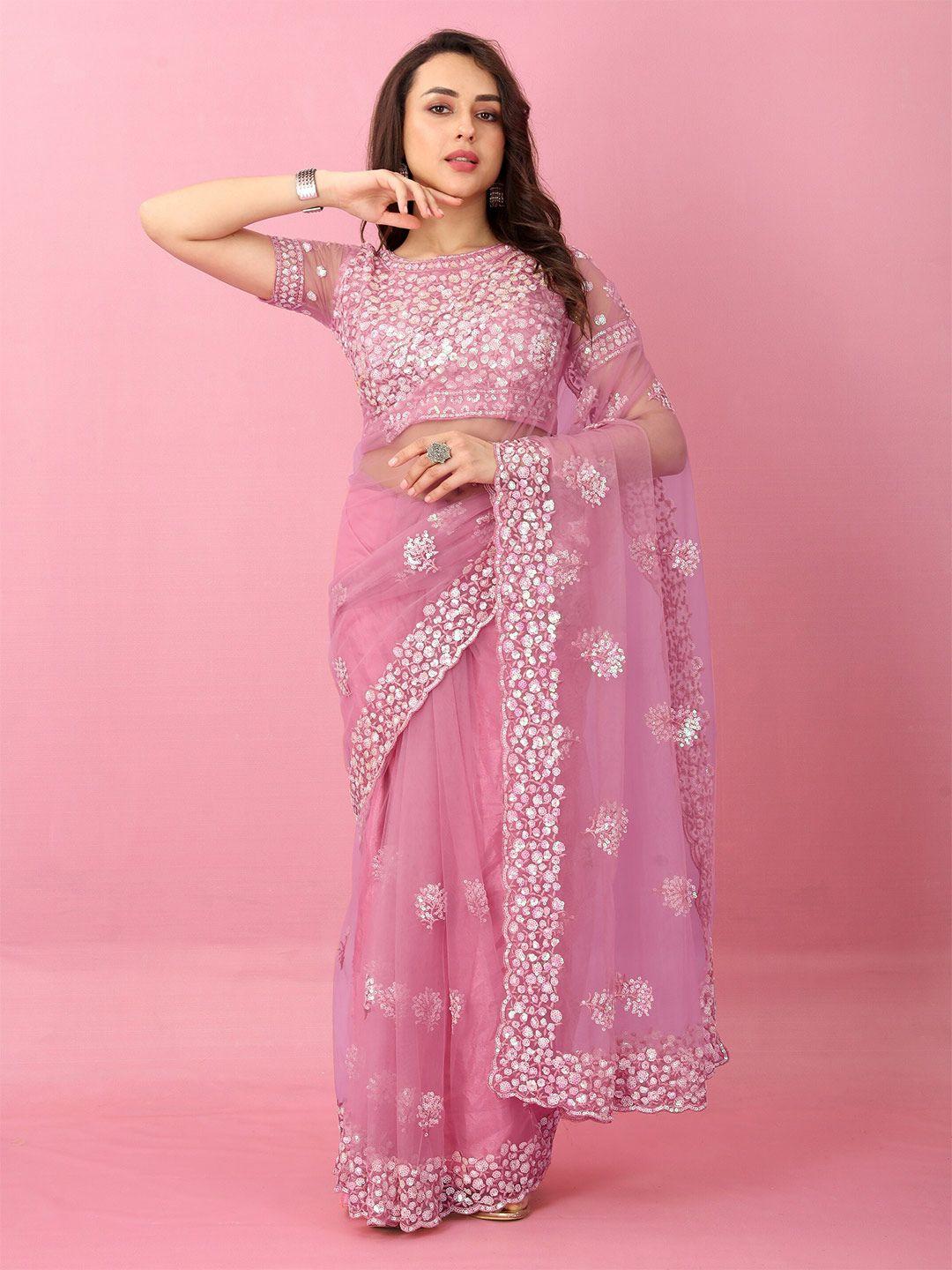 jsitaliya floral embellished sequinned net saree