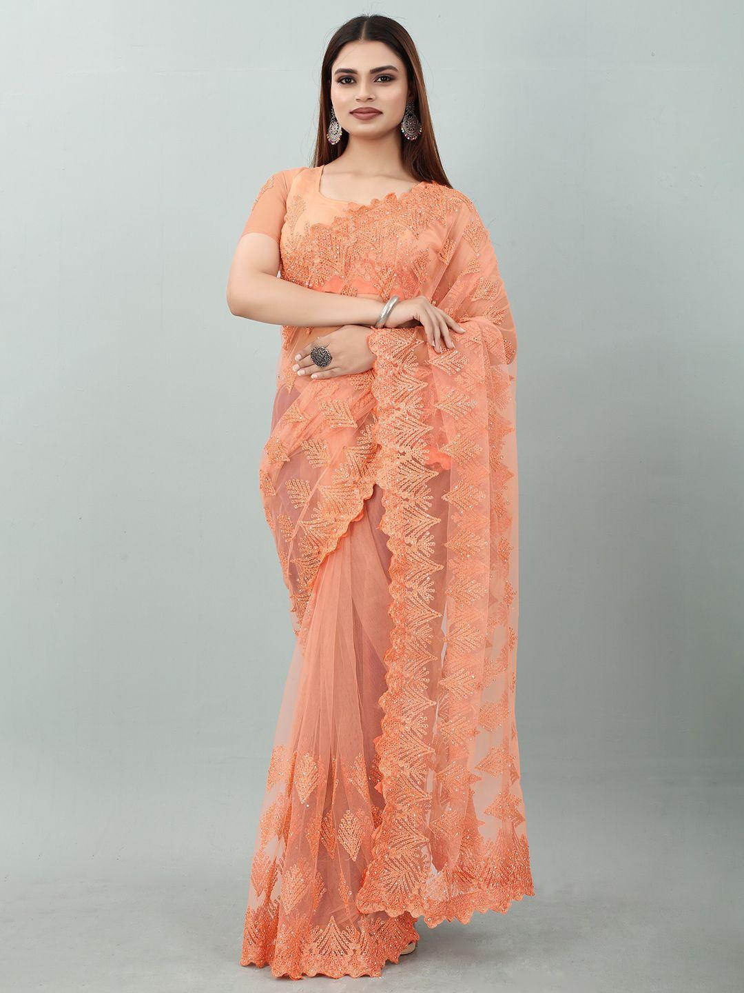 jsitaliya floral embroidered sequinned net saree