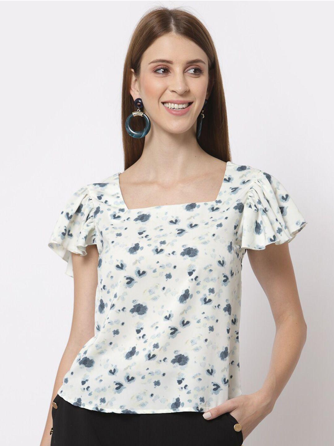 juelle off white & teal floral print top