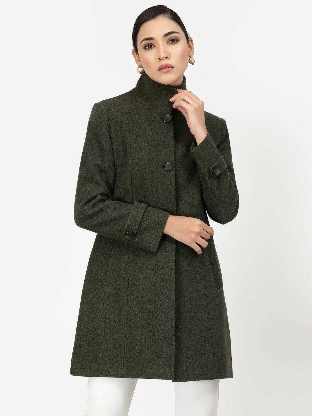 juelle women olive green longline overcoat