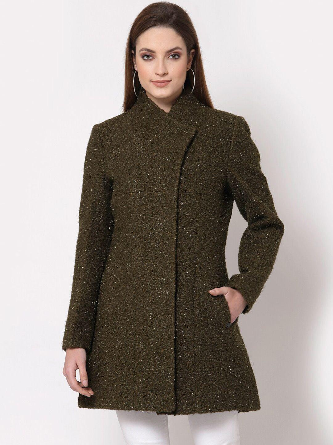 juelle women olive green solid over coat