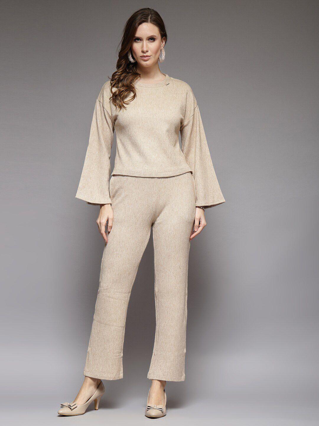 juelle cable-knitted flared sleeves woolen sweater with trousers