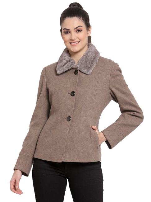 juelle light brown full sleeves coat