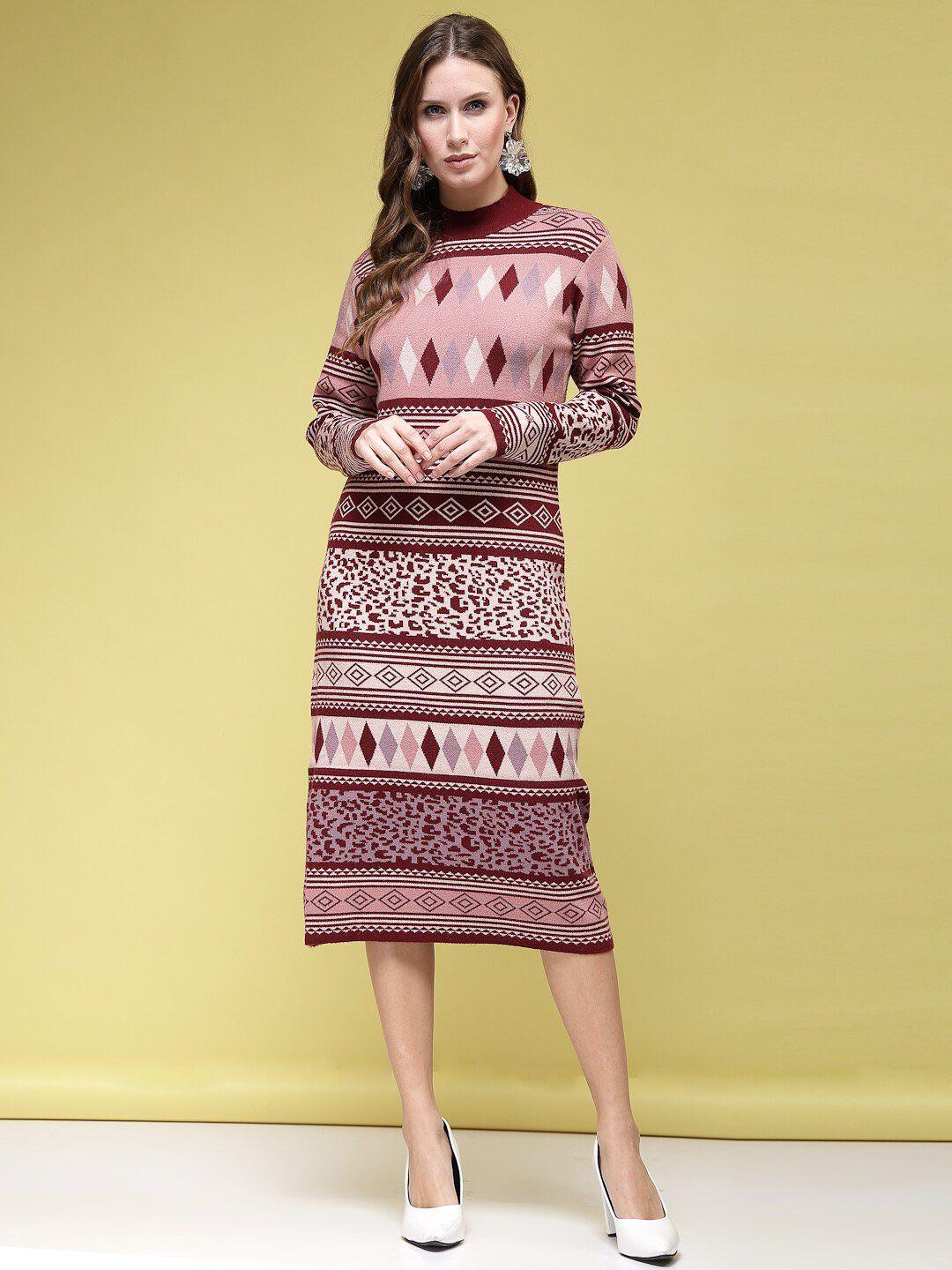 juelle maroon print woollen a-line maxi dress