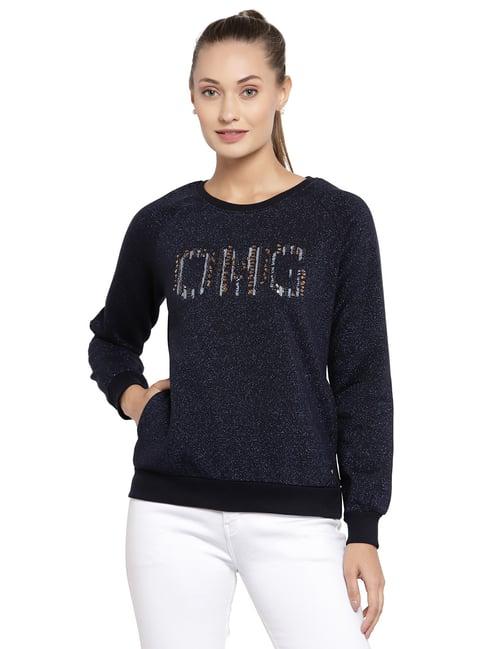 juelle navy embellished round neck sweatshirt