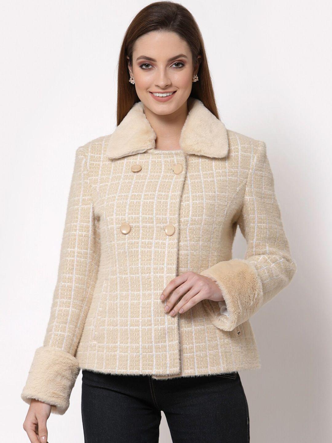 juelle women beige & white checked over coat