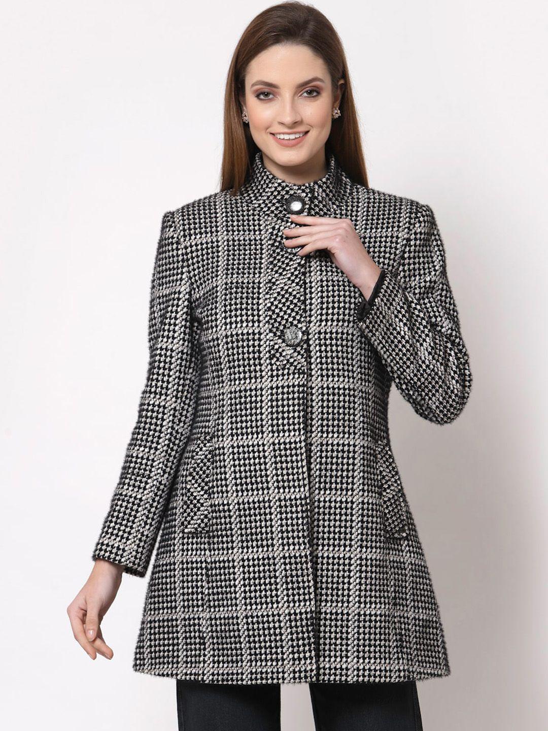 juelle women black checked trench coat