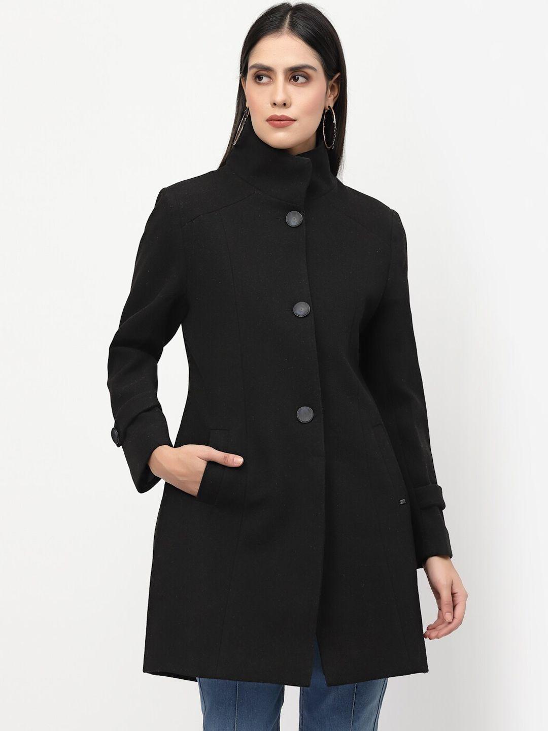 juelle women black solid longline winter coat