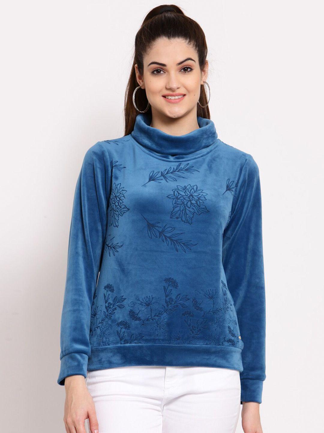 juelle women blue floral printed turtle neck sweatshirt
