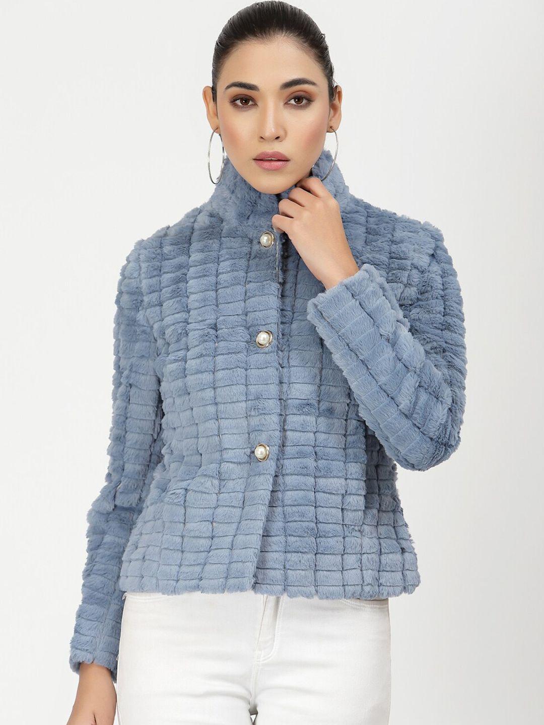 juelle women blue self-design pea coat