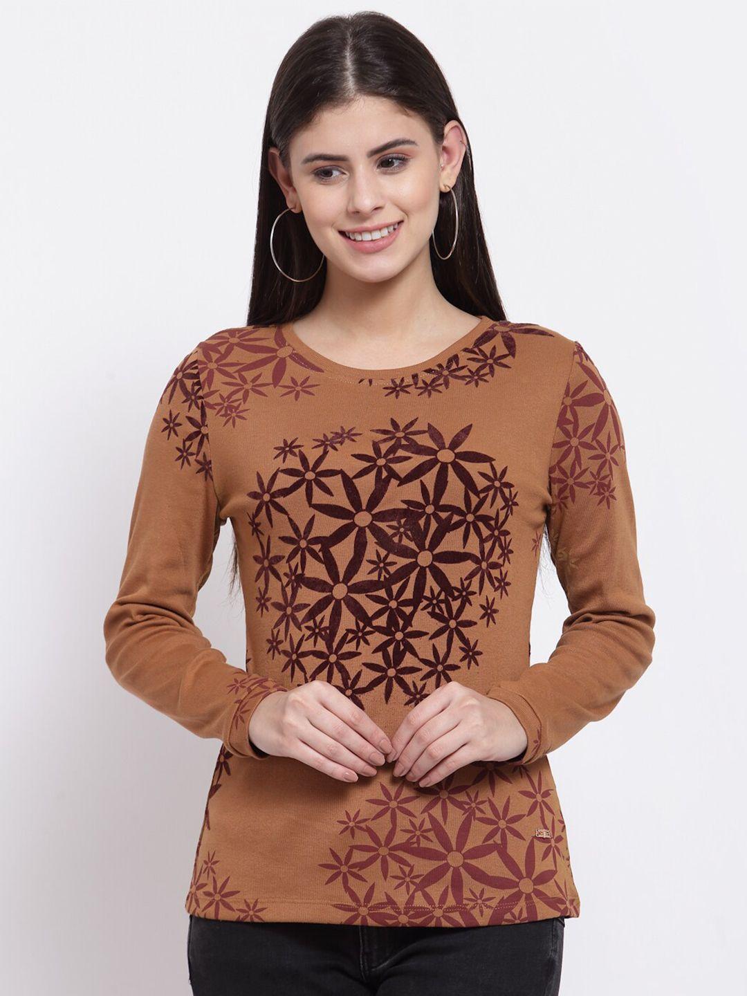 juelle women brown floral printed pullover sweater