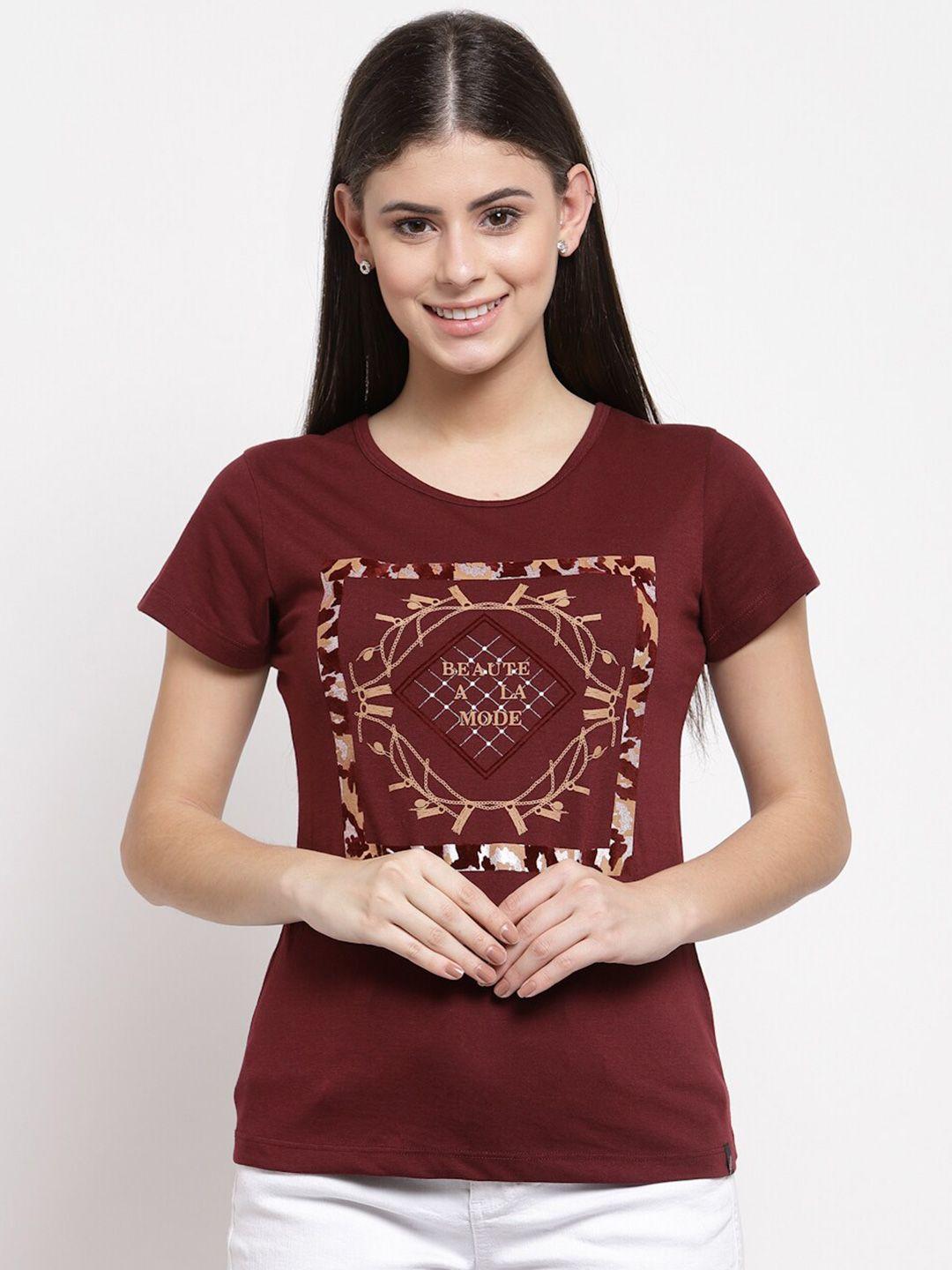 juelle women brown printed t-shirt