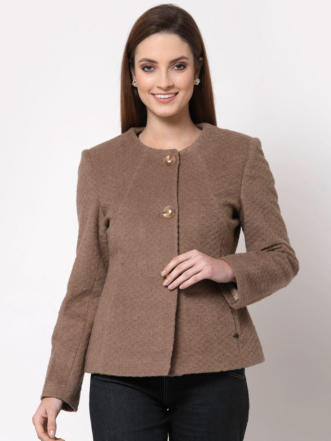 juelle women brown solid single-breasted overcoat