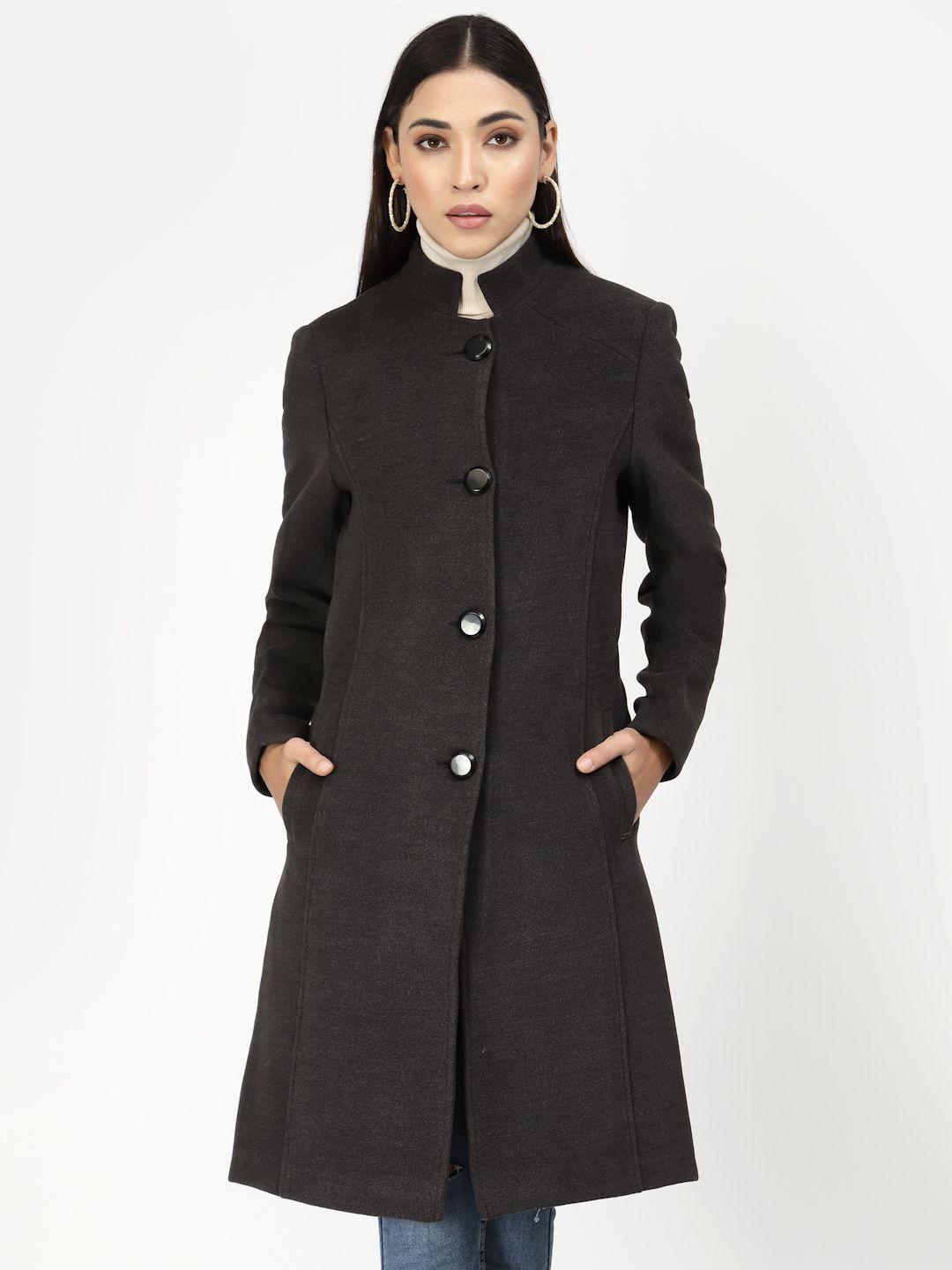 juelle women charcoal grey longline overcoat