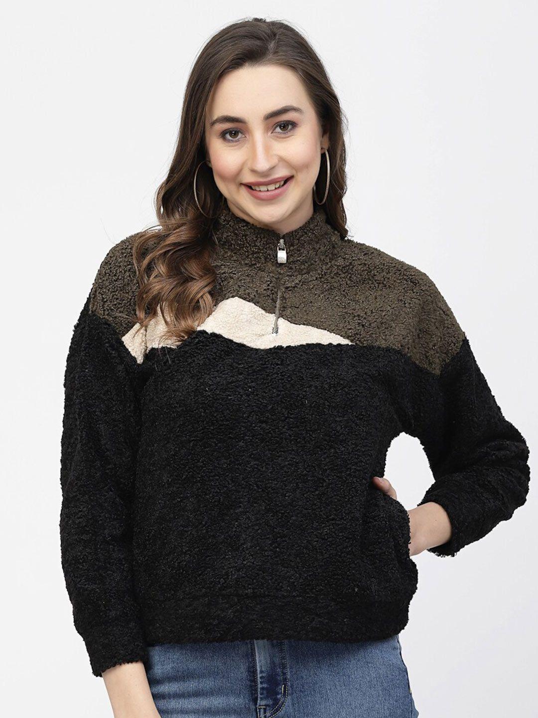 juelle women colourblocked fleece sweatshirt