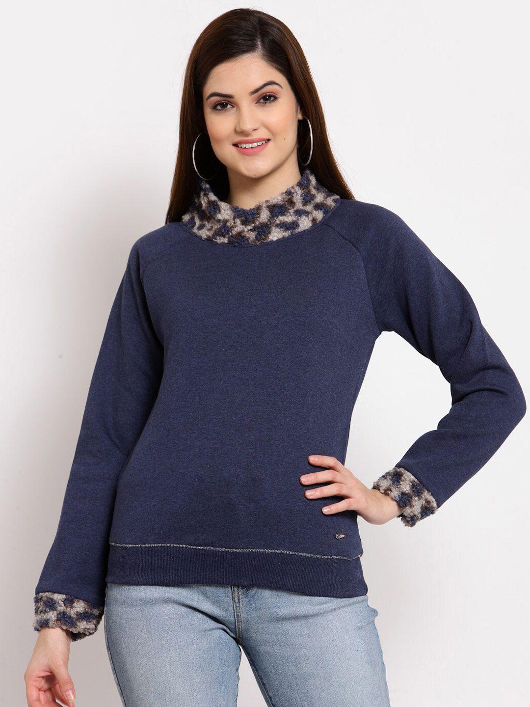 juelle women fleece solid high neck sweatshirt