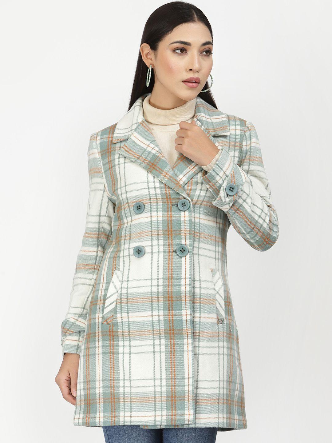 juelle women green & white checked double-breasted coat