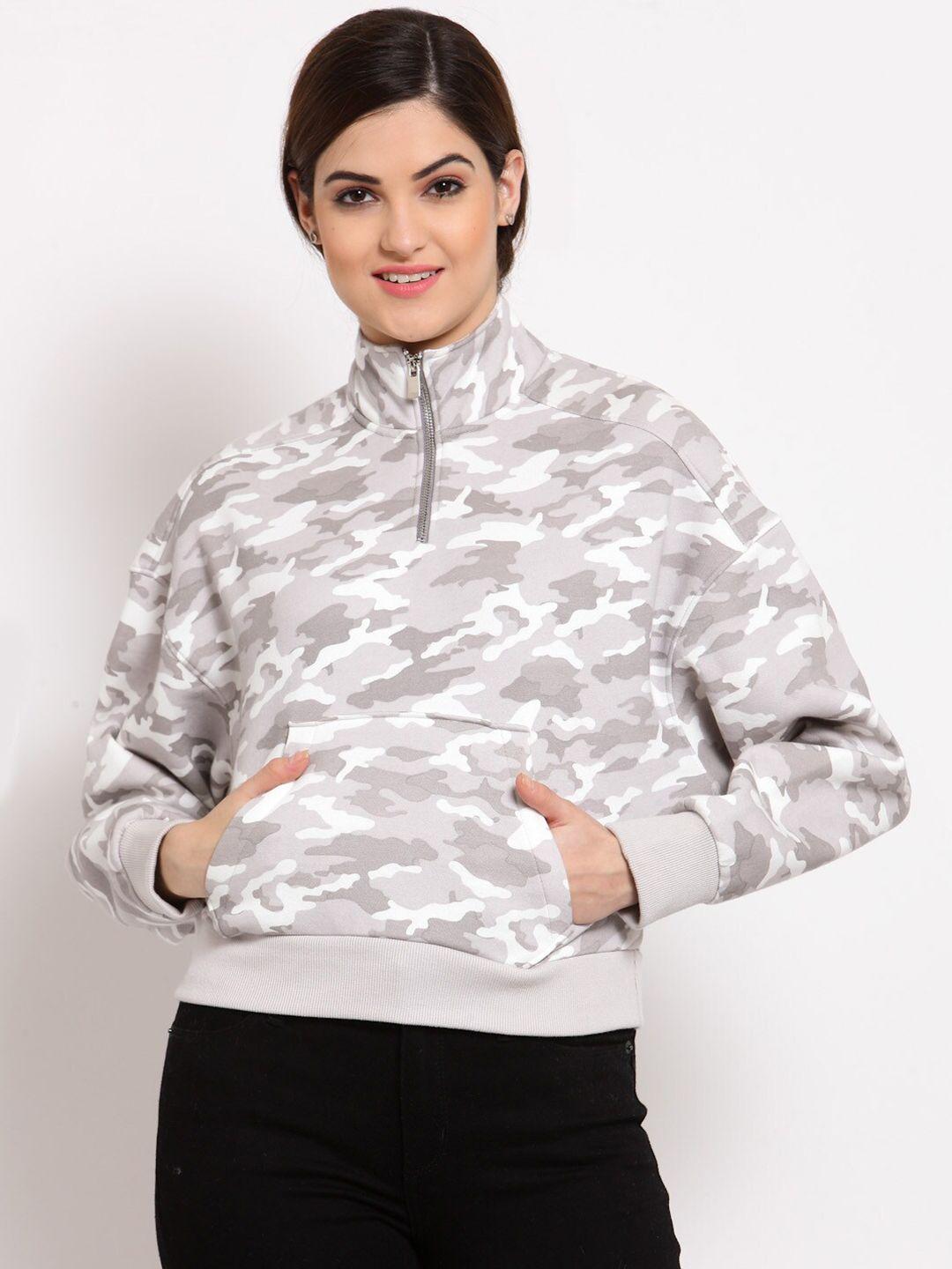 juelle women grey & white camouflage printed sweatshirt