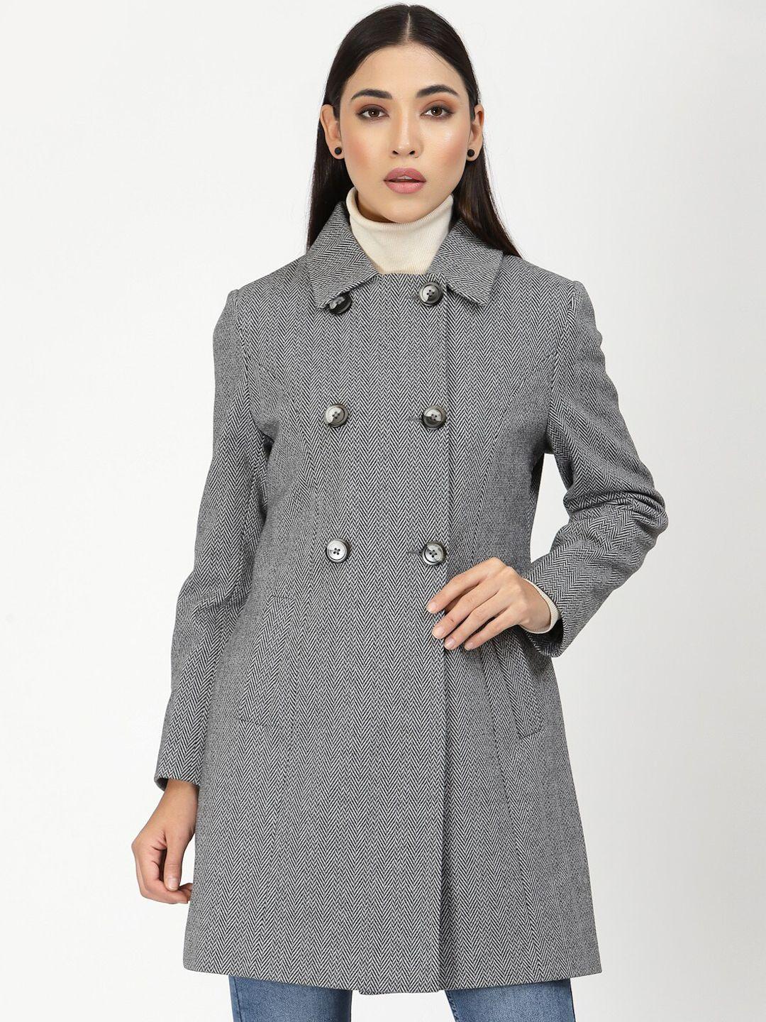 juelle women grey patterned double-breasted longline coats