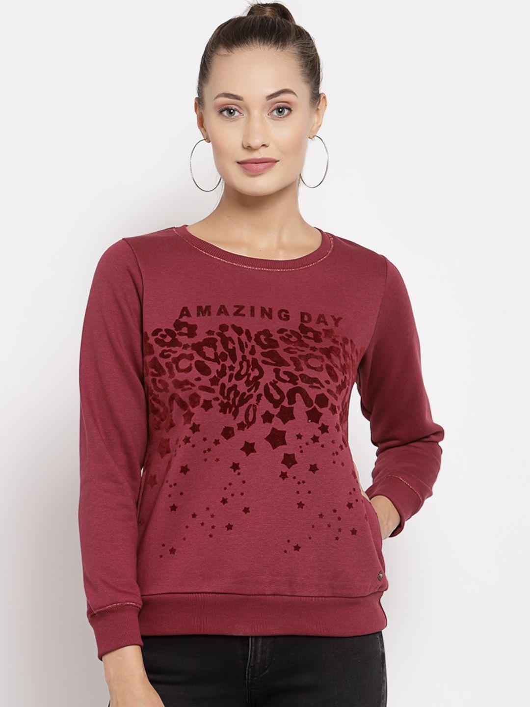 juelle women maroon printed sweatshirt