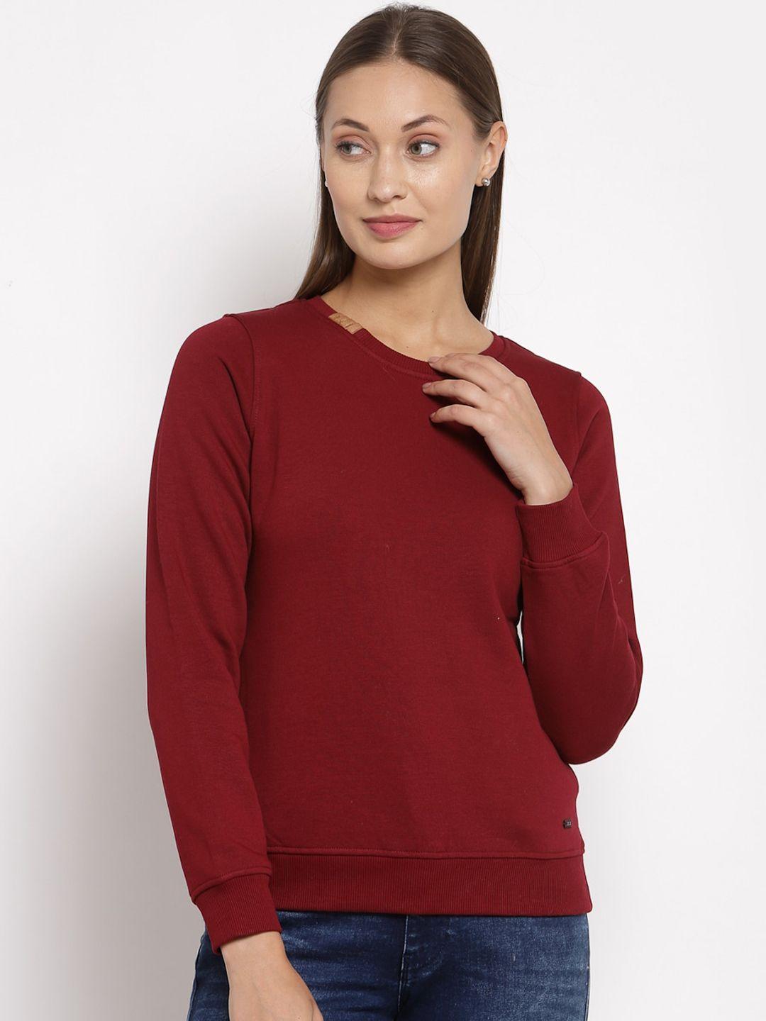 juelle women maroon solid sweatshirt