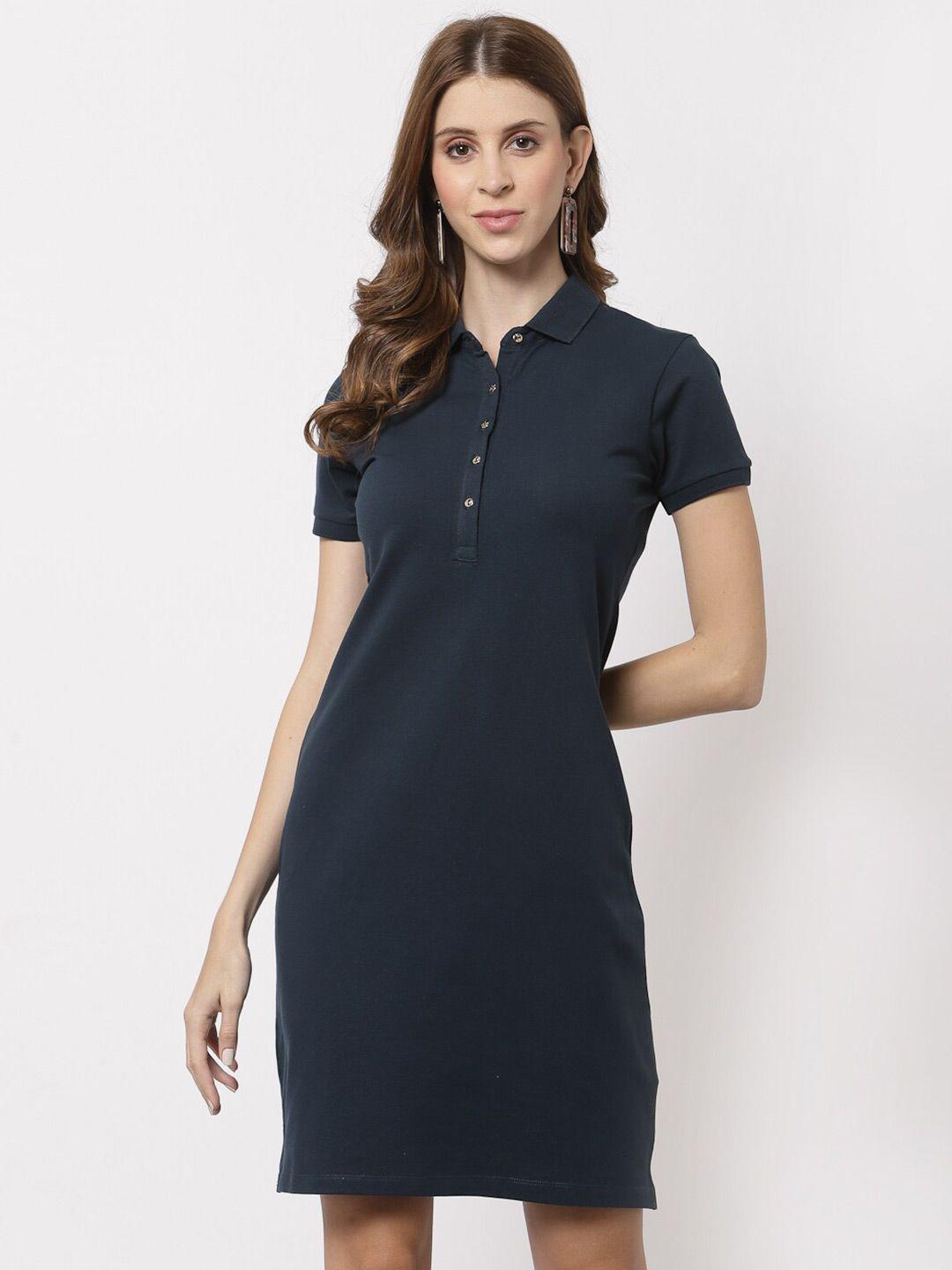 juelle women navy blue solid cotton shirt dress