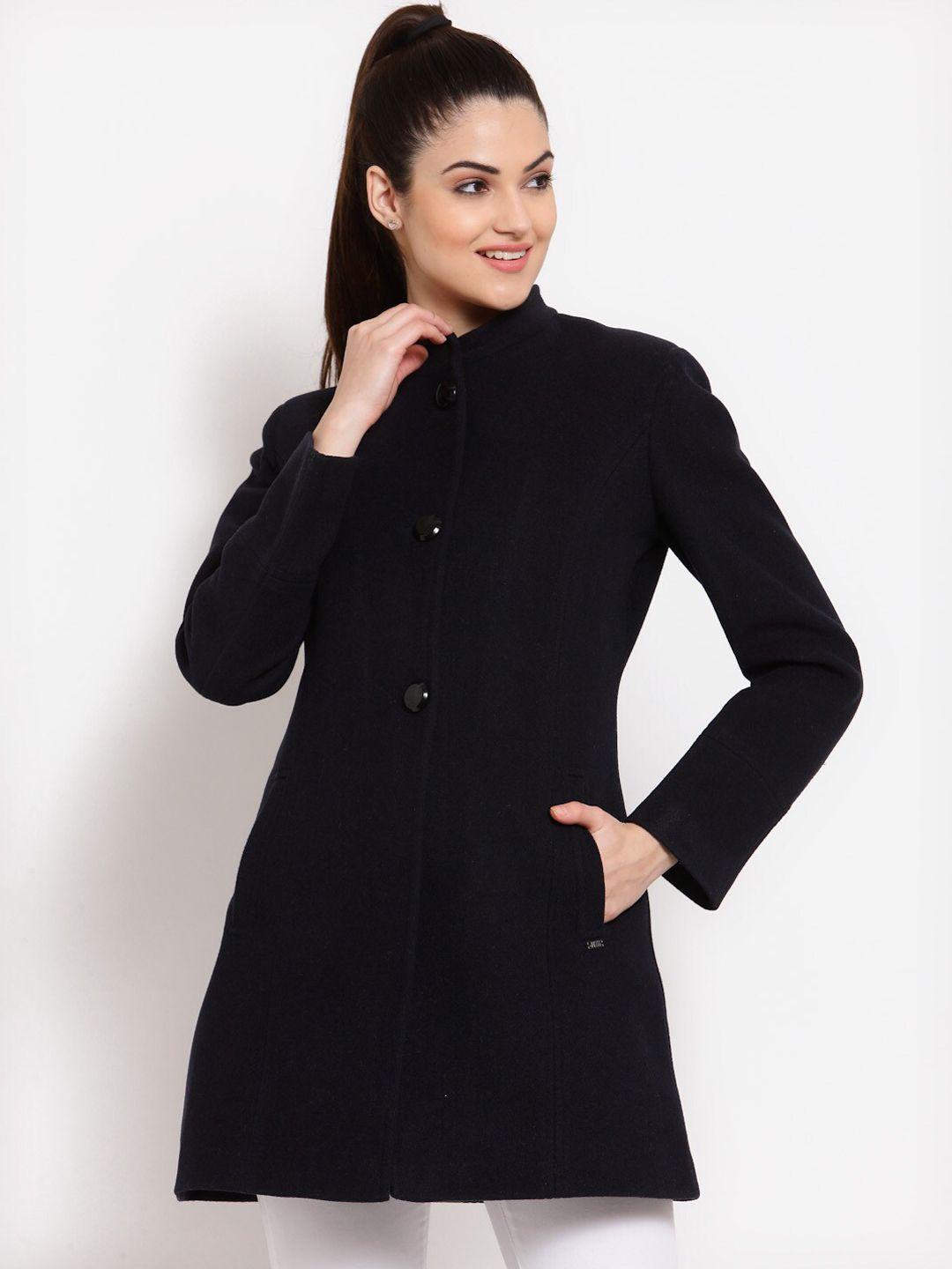 juelle women navy blue solid trench coat