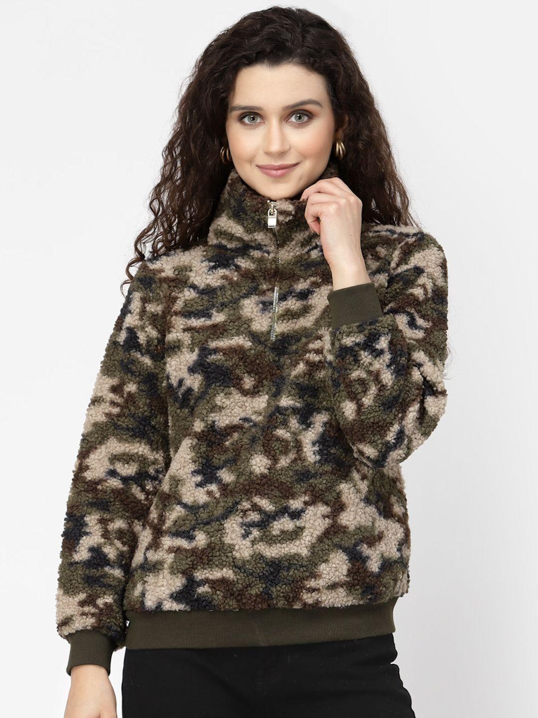 juelle women olive green printed sweatshirt