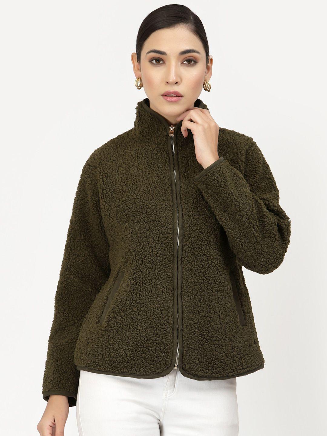 juelle women olive green solid mock collar sweatshirt