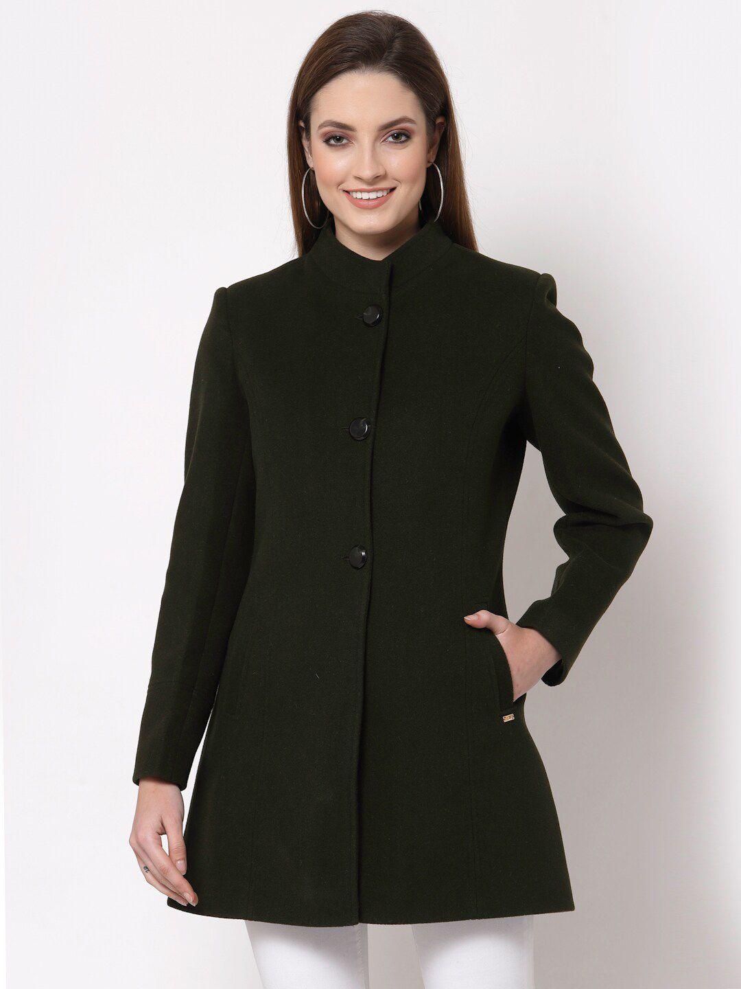 juelle women olive green solid over coat