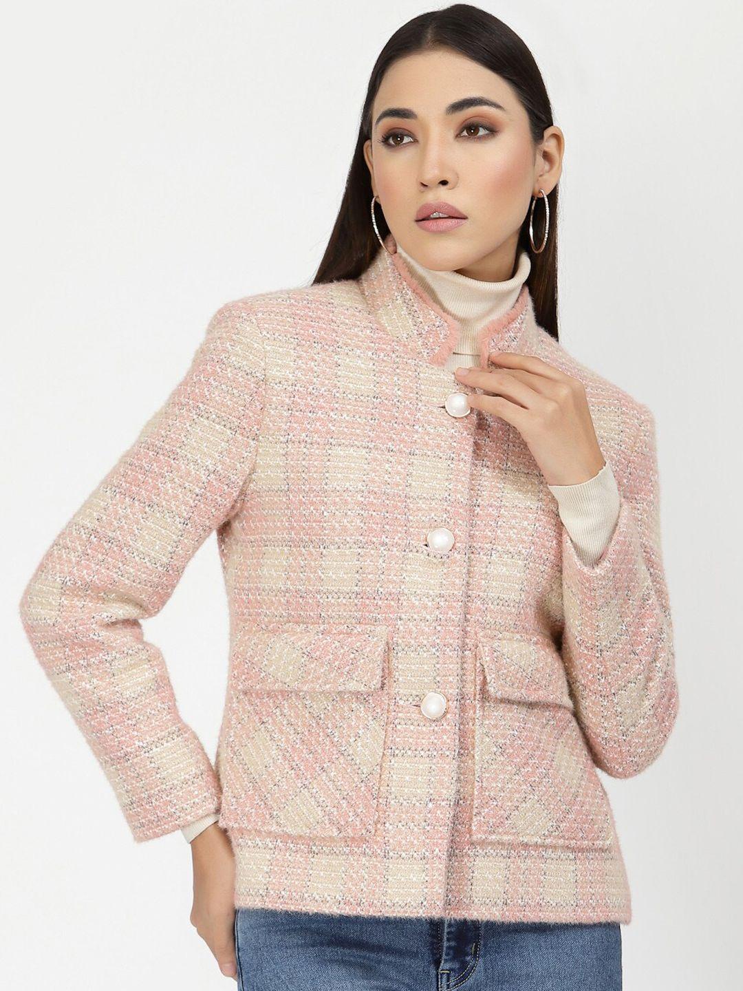 juelle women peach-color checked short coats