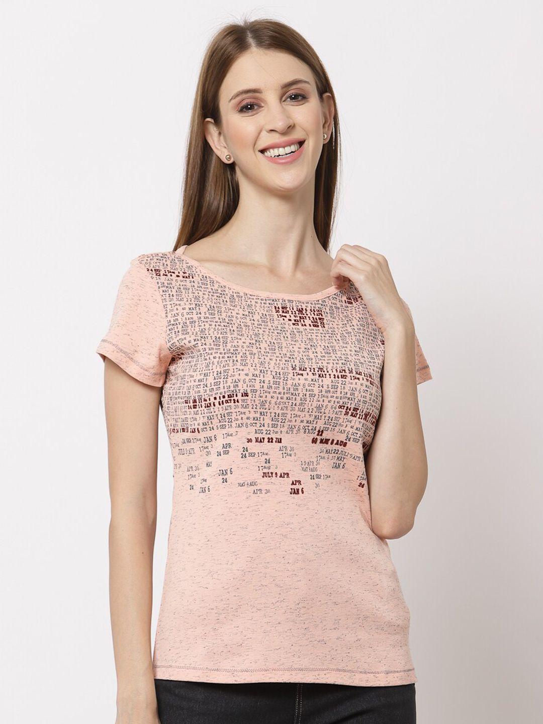 juelle women peach-coloured typography printed t-shirt