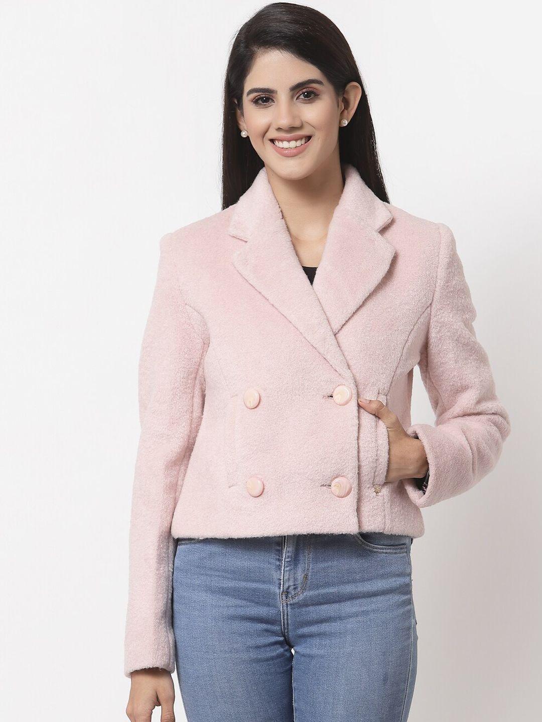 juelle women pink self design double breasted crop overcoat