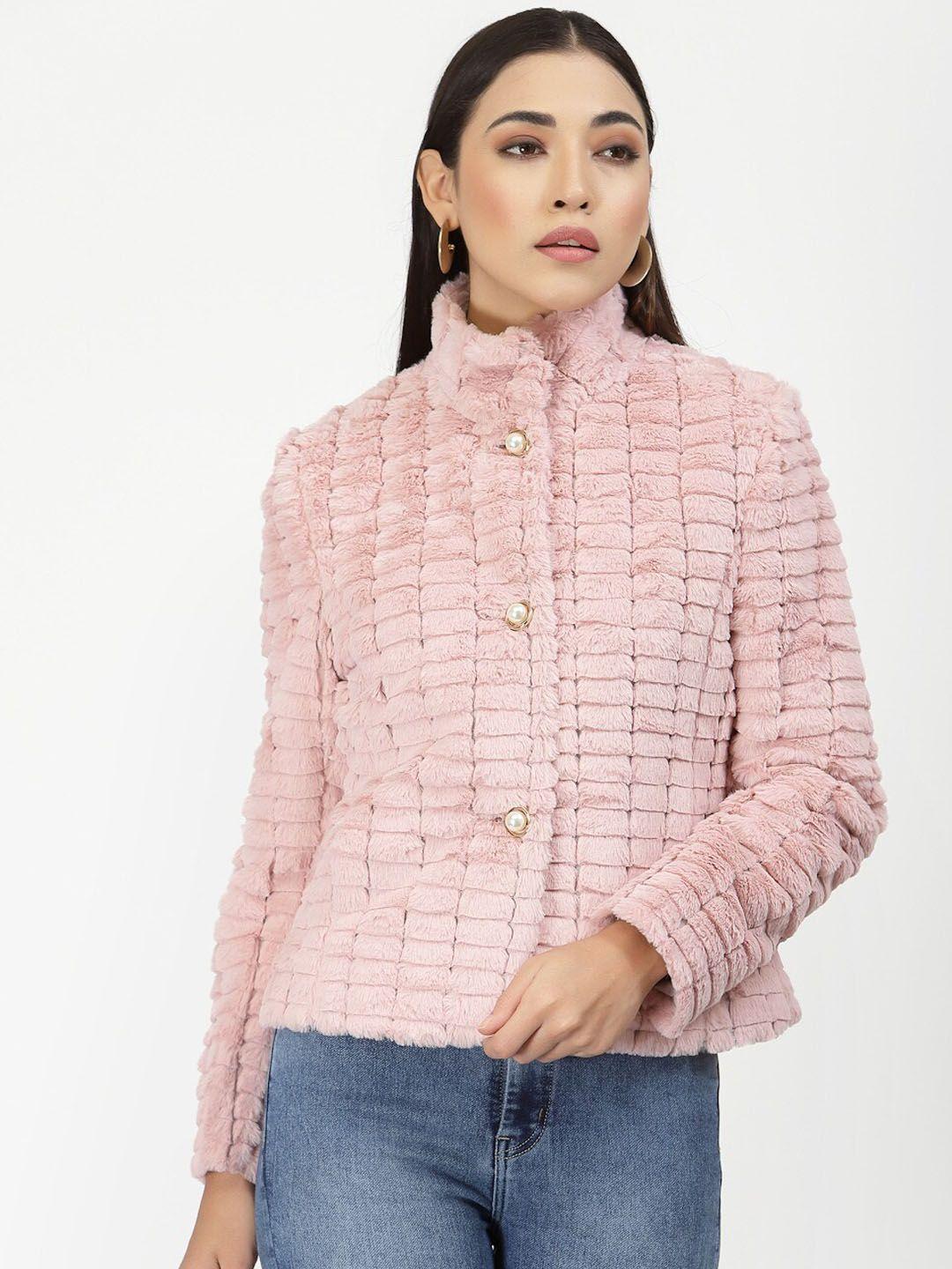 juelle women pink self-design pea coat